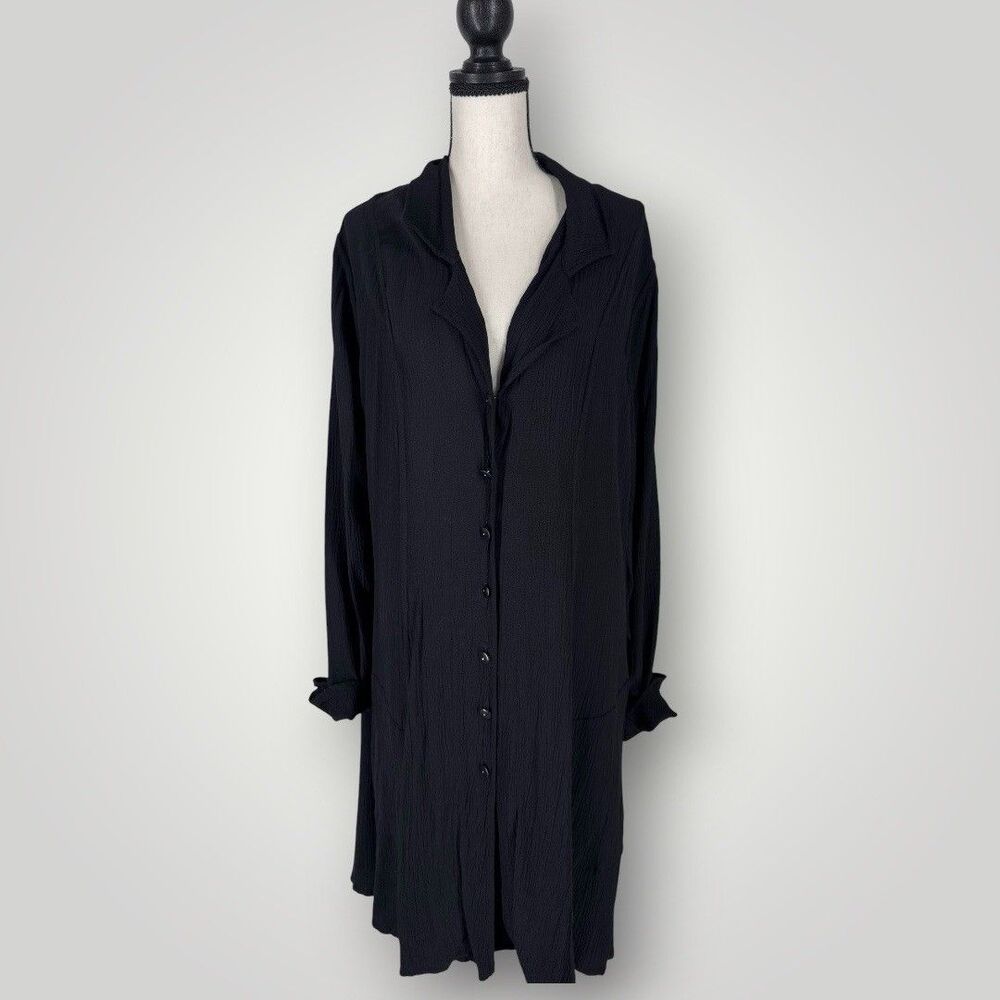 Vintage FLAX by Jeanne Engelhart Crinkled Rayon Duster Jacket – Black M - Picture 2 of 7